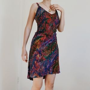 Tropical Tantrum Sz 1x Batik Handbeaded Hawaiian Red Green Blue Mini Dress